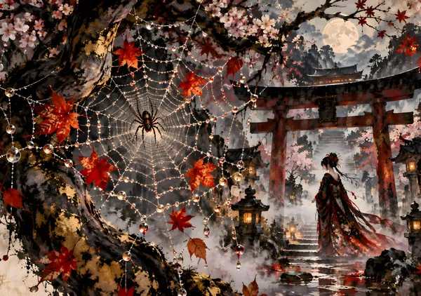 Spiderweb Shrine - Mystical Japanese Art - konkapo00