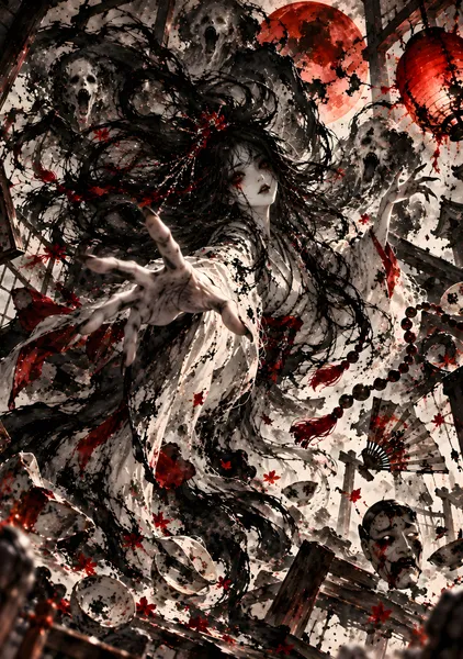 墨に封じられた怨霊 | Inkbound Poltergeist – Japanese Sumi-e Ghost Art - konkapo00