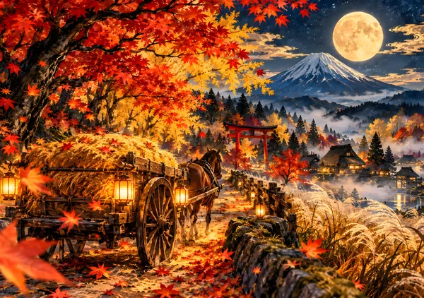 Japanese Autumn Hayride Under the Harvest Moon - konkapo00