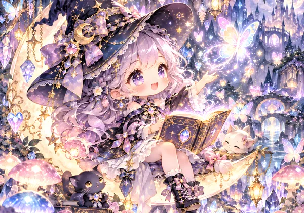 Spellbound Chibi Witch | Magical Watercolor Art - konkapo00