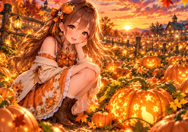 Enchanted Pumpkin Patch Anime Girl - konkapo00
