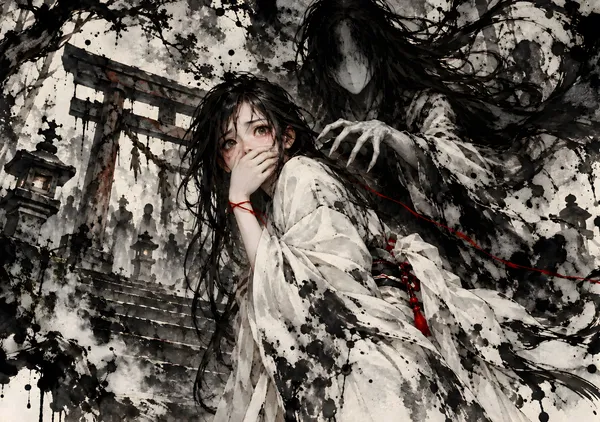背後に潜む影の恐怖｜日本の墨絵ホラー | Frightened by the Shadows – Japanese Sumi-e Horror Art - konkapo00