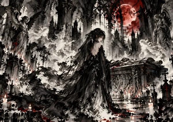 深紅の月に眠る忘却の地下聖堂 | Crimson Moon Over the Forgotten Gothic Crypt - konkapo00