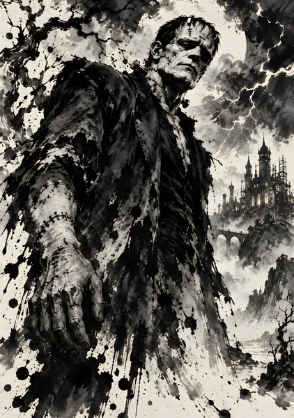 Frankenstein's Monster in Sumi Ink - konkapo00