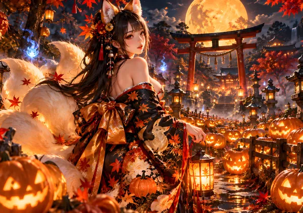 Moonlit Kitsune Pumpkin Patch - konkapo00