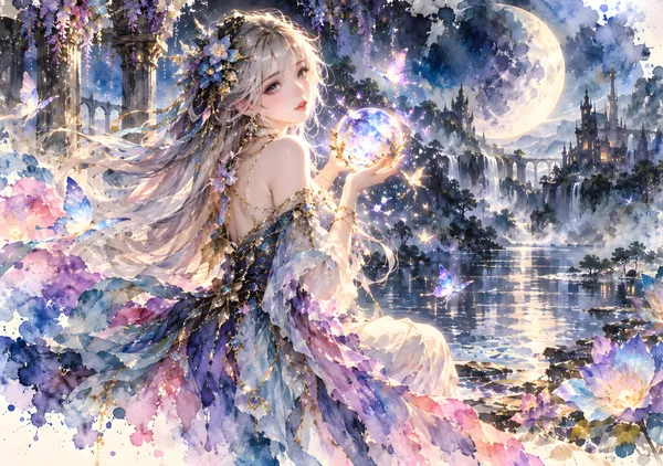 Magical Moonlight Sorceress Watercolor - konkapo00