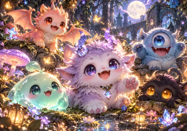 Cute Baby Monsters in an Enchanted Forest - konkapo00
