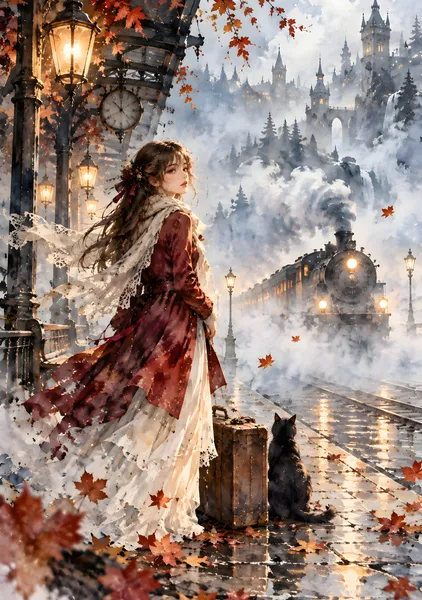 The Last Train – Foggy Watercolor Fantasy - konkapo00