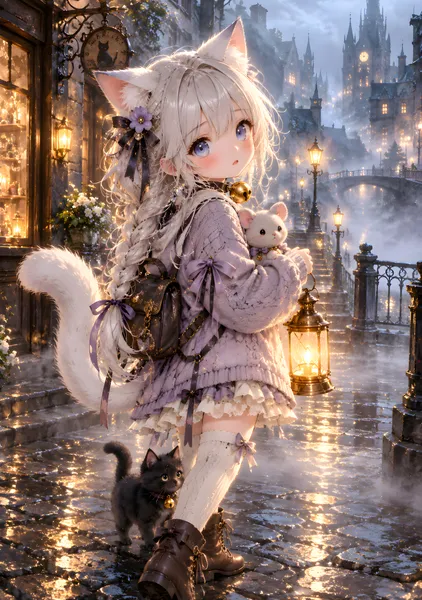 Lost in the Fog – Adorable White Cat Girl - konkapo00