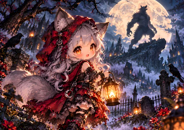 Chibi Wolf Girl Under the Full Moon - konkapo00