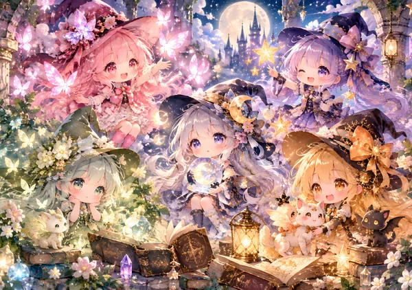 Spellbound Chibi Witches | Watercolor Fantasy - konkapo00