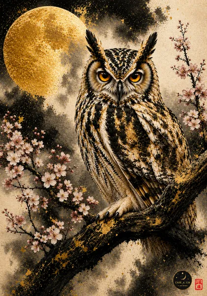 Guardian of the Golden Moon — Japanese Owl Art - case_k_128