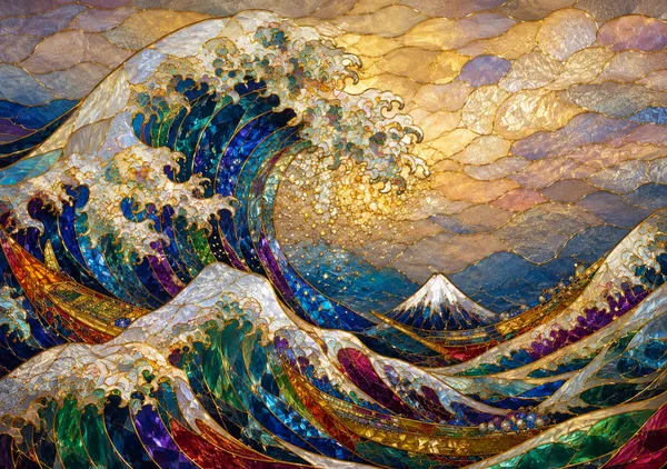 Jeweled Great Wave – Hokusai Inspired Stained Glass Art - CocoHare Production