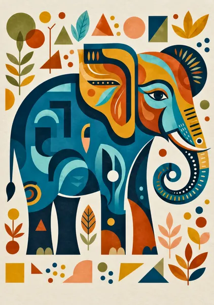 Elephant in Geometric Color - Yuri Morino