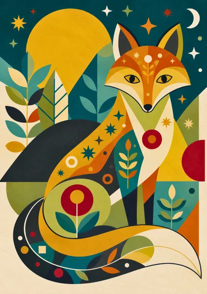 Geometric Fox in a Celestial Landscape - Yuri Morino