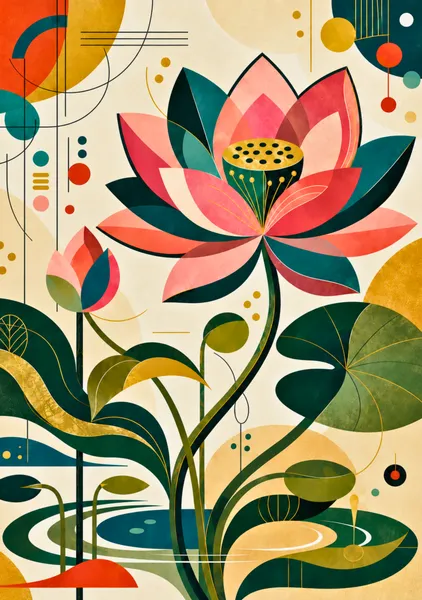 Geometric Lotus — Contemporary Botanical Art - Yuri Morino