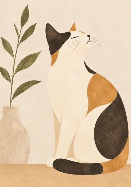 Calico Cat and Botanical Still Life - Yuri Morino