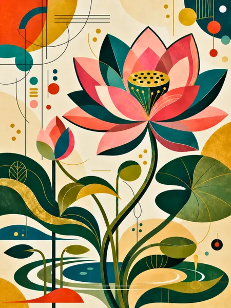 Geometric Lotus — Contemporary Botanical Art - Yuri Morino