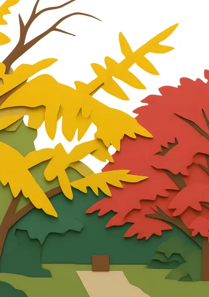 Autumn Layers — A Japanese Paper-Cut Inspired Landscape　紅葉のレイヤー — 日本の切り絵に着想を得た秋景色 - ekomaru