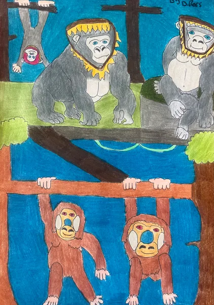 The jungle scene meeting of grilled cheese gorillas and onion ring orang-utans. - December dragon