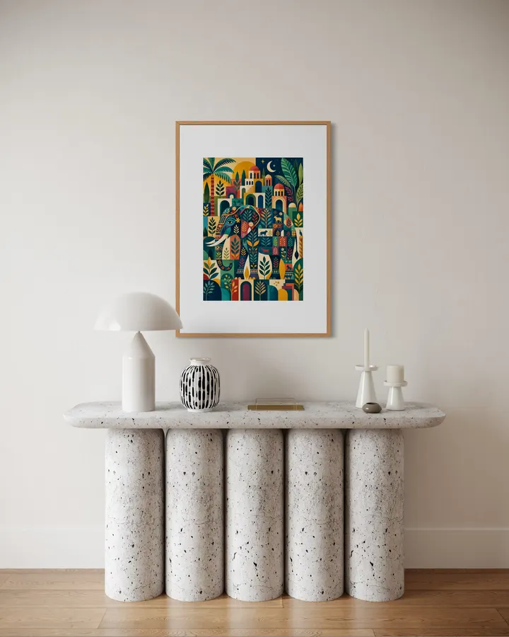 A Desert City with Geometric Patterns and an Elephant - Yuri Morino