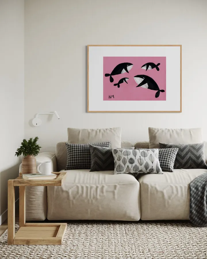 Whale family on pink. - Nancy McKie