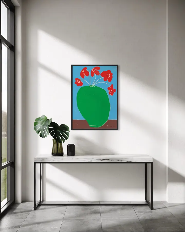 Red Flowers, Green Vase - Luiza Holub