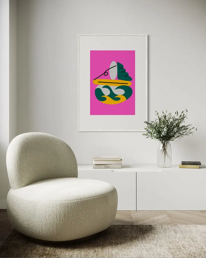 Boat on Waves Against a Pink Background - Pablo Ferreira