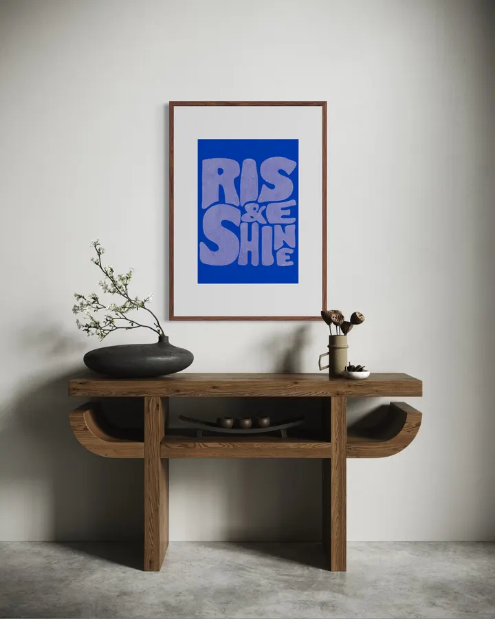 Rise & Shine – Blue & Lavender Retro Typography Print