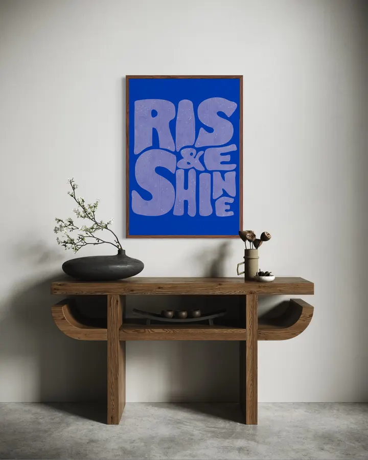 Rise & Shine – Blue & Lavender Retro Typography Print - ShowMeMars
