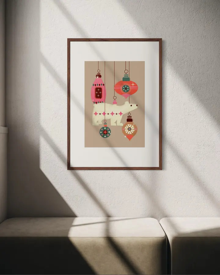 Polar Bear Ornaments – Retro Mid Century Christmas Print - ShowMeMars