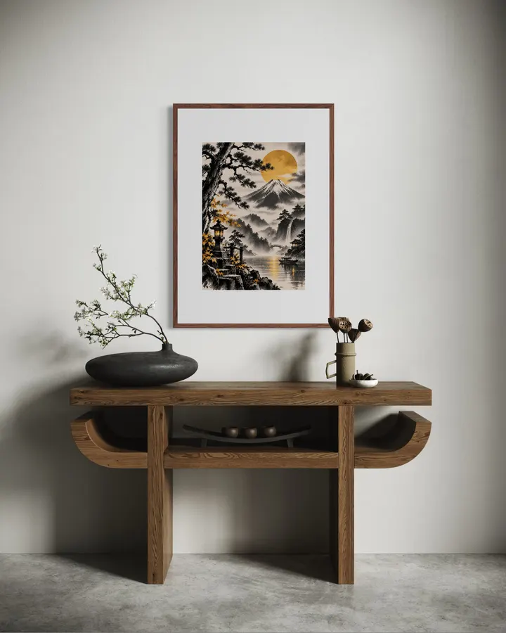 Golden Fuji — Sumi-e Landscape