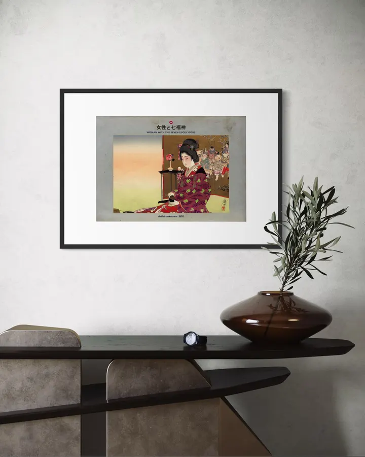 Japanese Wall Art Print - Woman with the Seven Lucky Gods