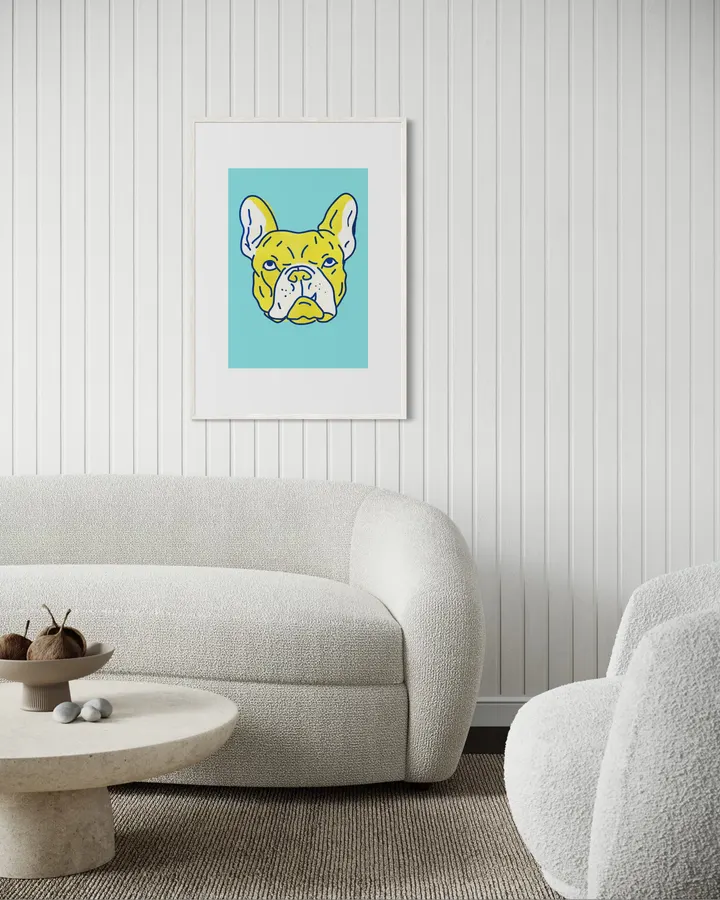 French Bulldog – Retro Yellow & Blue Frenchie Art Print - ShowMeMars
