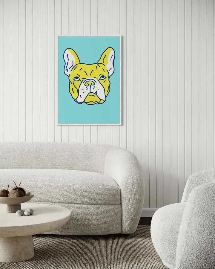 French Bulldog – Retro Yellow & Blue Frenchie Art Print - ShowMeMars