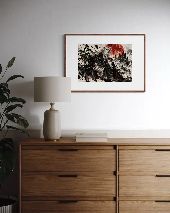 ドラキュラ伯爵と血の月｜Count Dracula – Gothic Japanese Sumi-e Ink Art - konkapo00