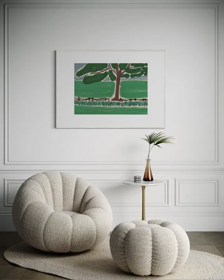 Meadow Tree & Wooden Fence in Emerald & Sage - Little Dean