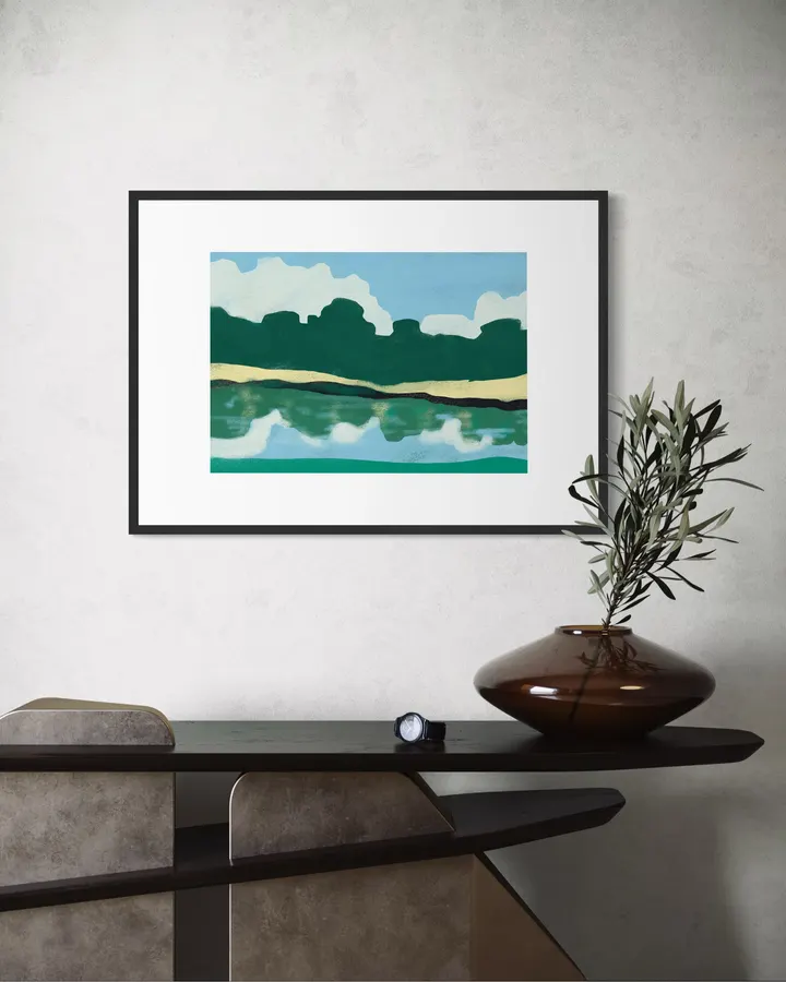 Coastal Shoreline & Pines in Emerald, Sage & Cyan - Little Dean