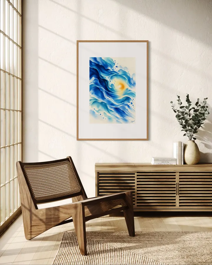 TIDAL LIGHT|青い水流と光を描いた抽象アート