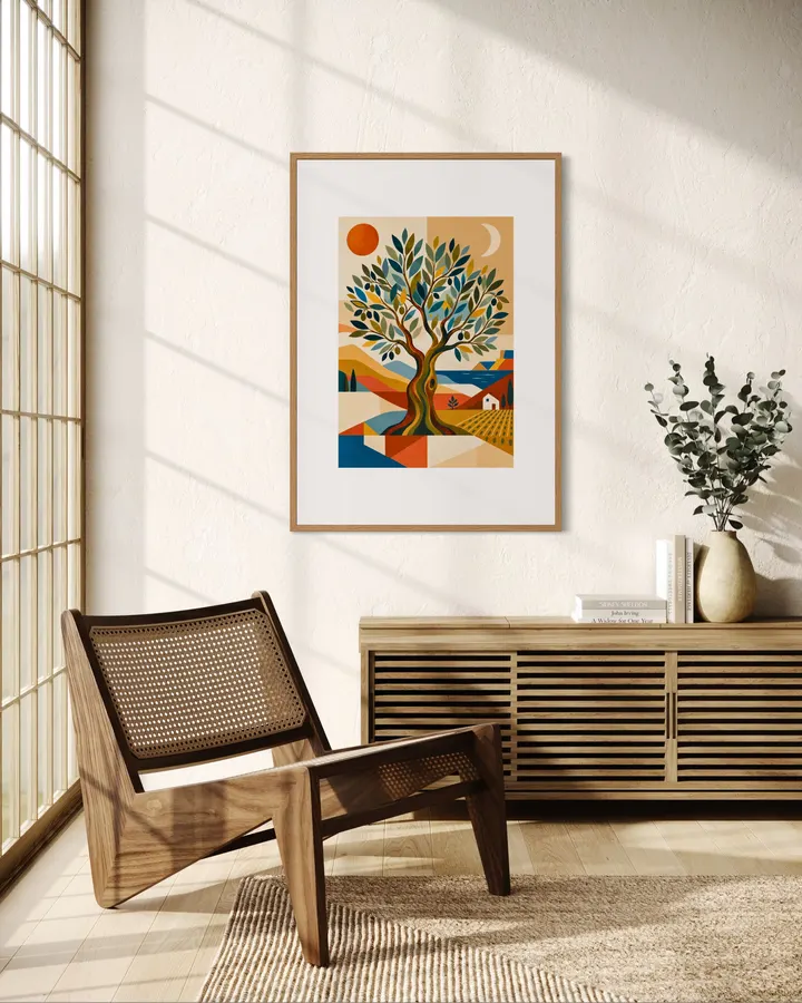 Olive Tree in a Geometric Landscape — Contemporary Art - Yuri Morino