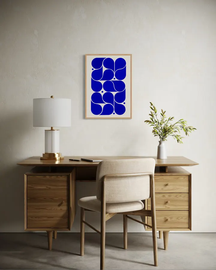 Mid-Century Modern Abstract Geometric Print - Blue - ShowMeMars