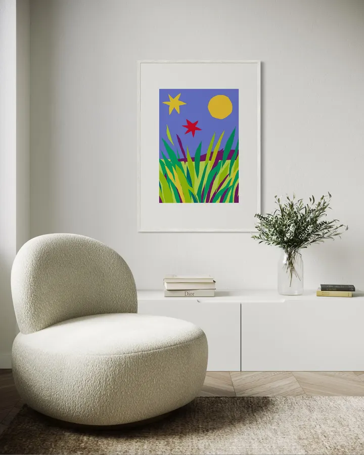 Celestial Garden with Stars & Radiant Sun
