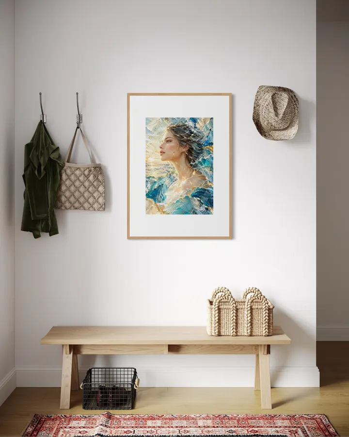 • Kintsugi Japanese Ocean Wave Art - Framed Sunset Sea Female Portrait Poster - KINTSUGI LUMI