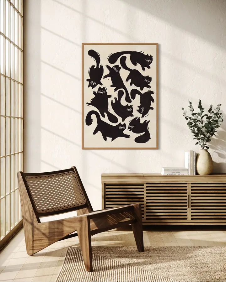 Playful Black Cats – Retro Animal Pattern Wall Poster