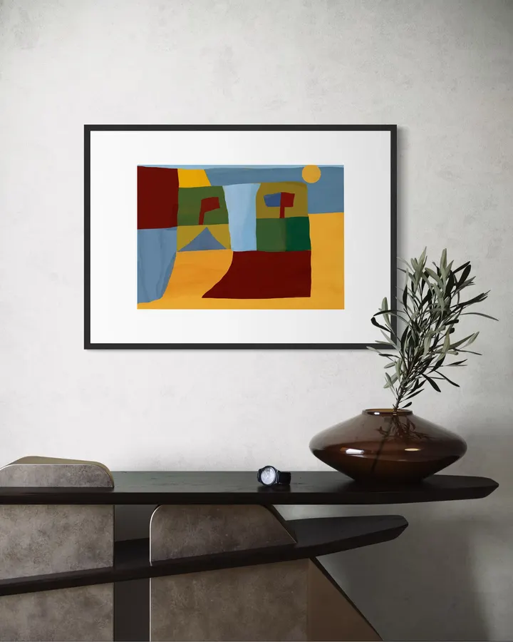 Cubist Landscape with Sun in Ochre & Cobalt - Little Dean