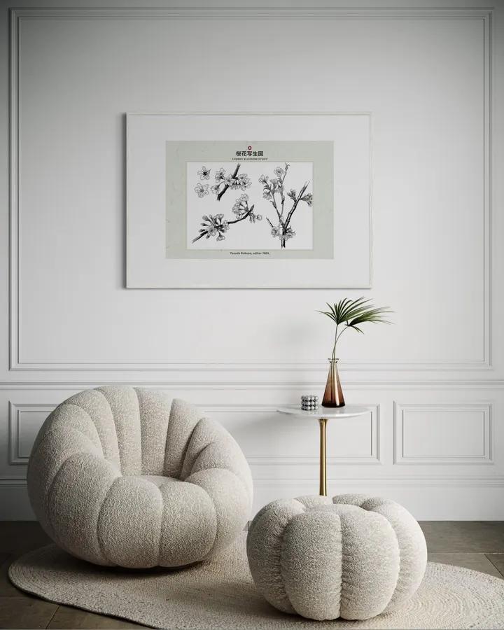 Japanese Botanical Wall Art Print - Cherry Blossom Study