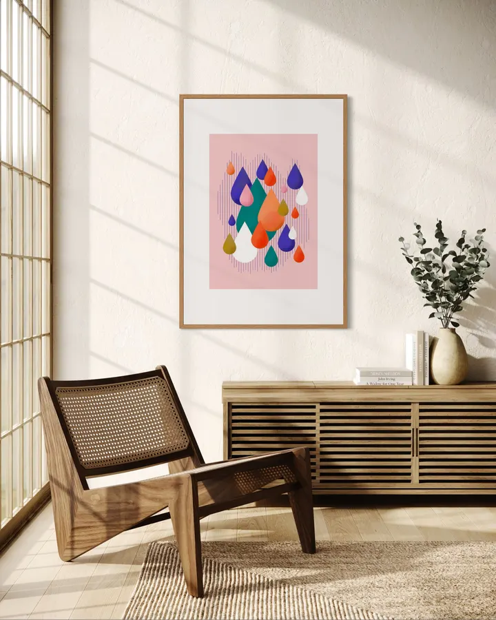 Geometric Raindrops – Retro Teardrop Abstract Art Print - ShowMeMars