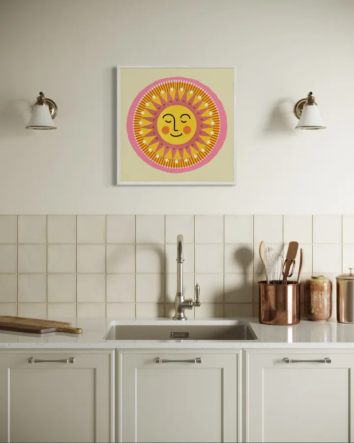 Sleeping Sun – Retro Pink Celestial Folk Art Print - ShowMeMars