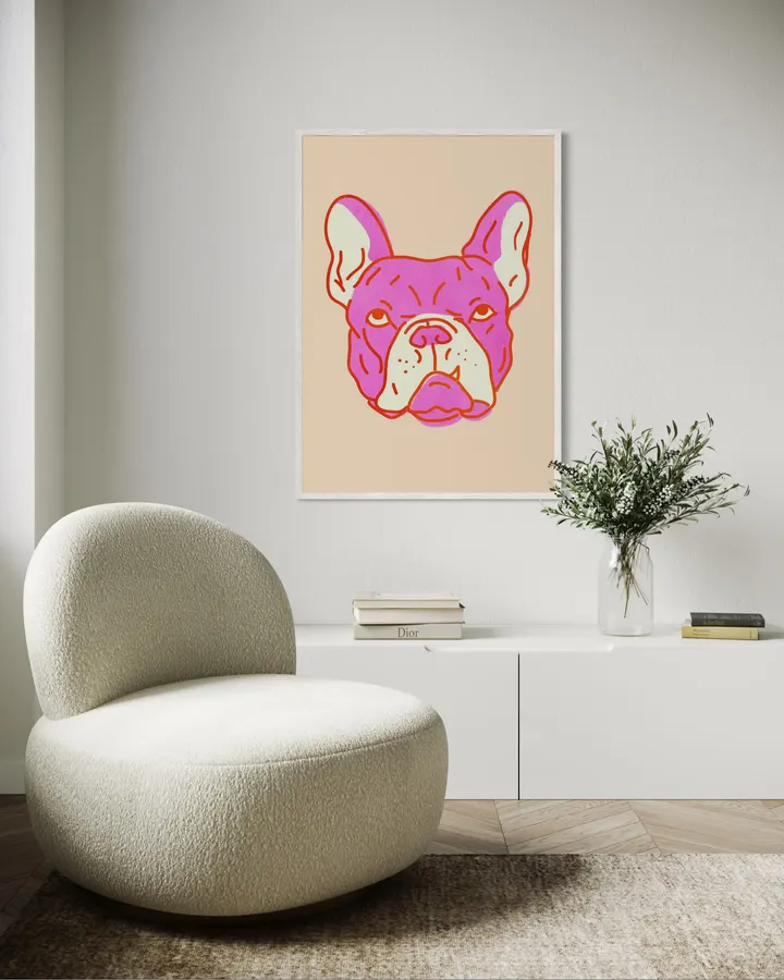 Hot Pink Frenchie - Bold Dopamine Decor French Bulldog Art - ShowMeMars