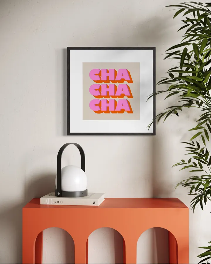 Cha Cha Cha – Retro Pink & Orange Typography Art Print - ShowMeMars
